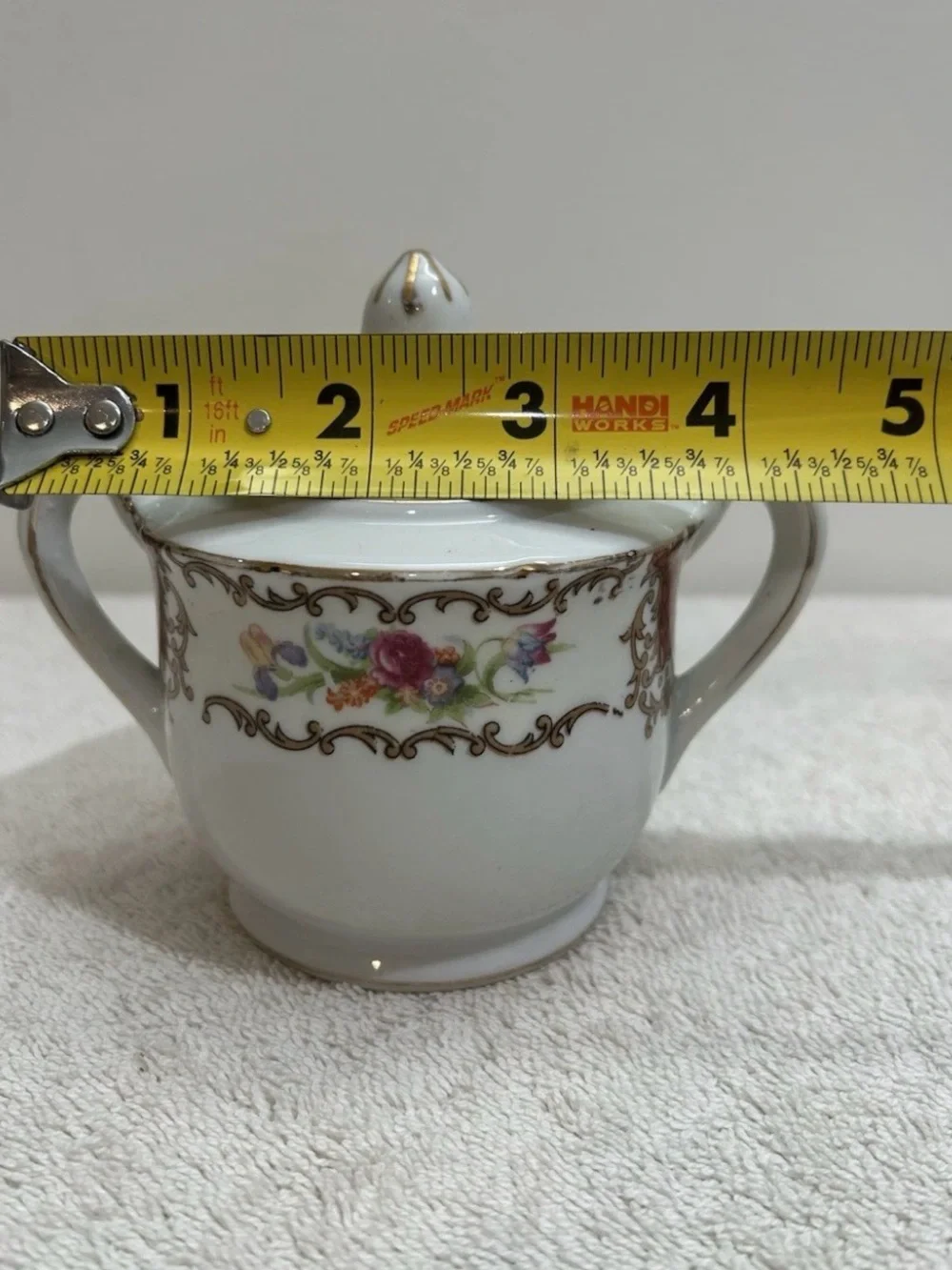 Vtg Kutani Lidded Sugar Creamer Fine Porcelain Baroque Panels Chintz Floral